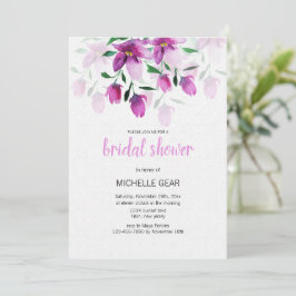 Invitación Boho Púrpura Rosa Floral Acuarela Pintado a Mano
