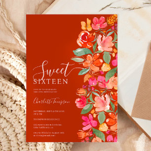 Invitación Boho quemó naranja tierra tono moda floral dulce 1