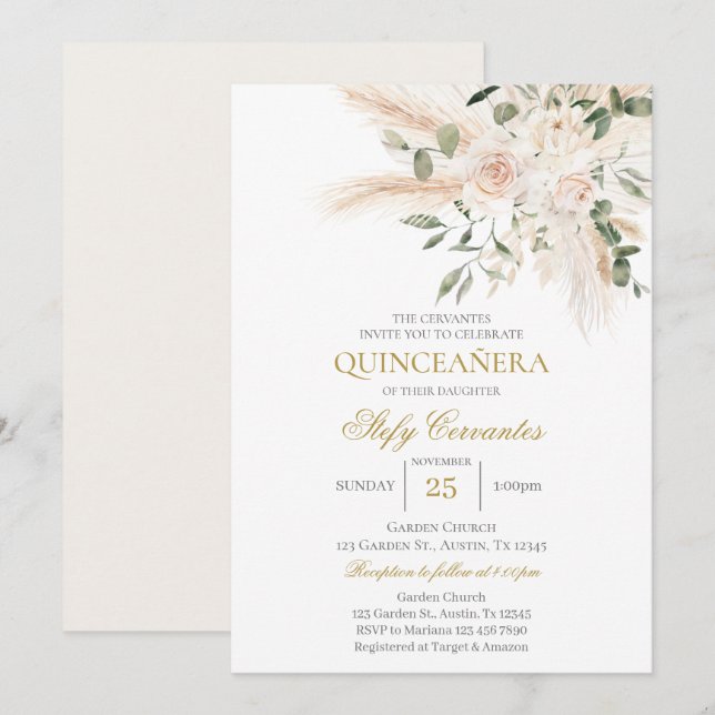 Invitación Boho Quinceanera (Anverso / Reverso)