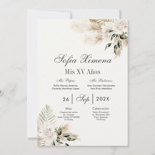 Invitación Boho Quinceanera (Anverso)