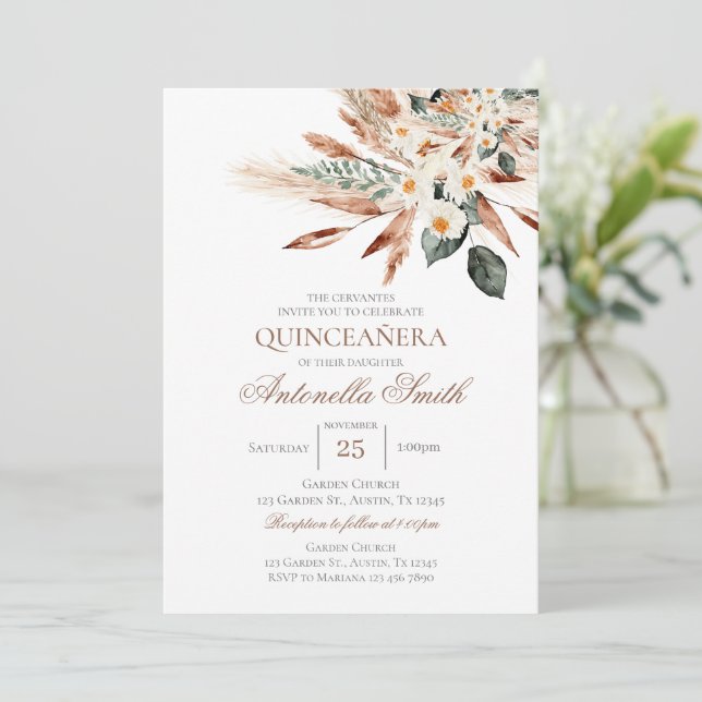 Invitación Boho Quinceanera (Anverso de pie)