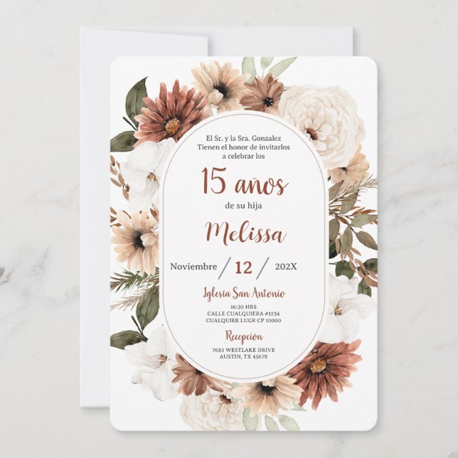 Invitación Boho Quinceañera (Anverso)