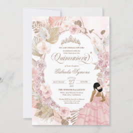Invitación Boho Quinceanera Rubor Flor Seca Rosa