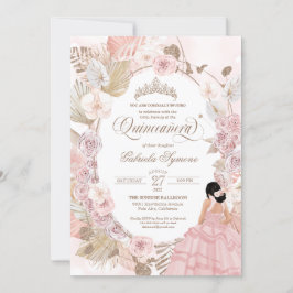 Invitación Boho Quinceanera Rubor Flor Seca Rosa