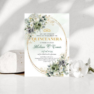 Invitación Boho Quinceañera Verde Dorado Cumpleaños 15