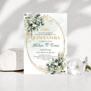 Invitación Boho Quinceañera Verde Polvoriento