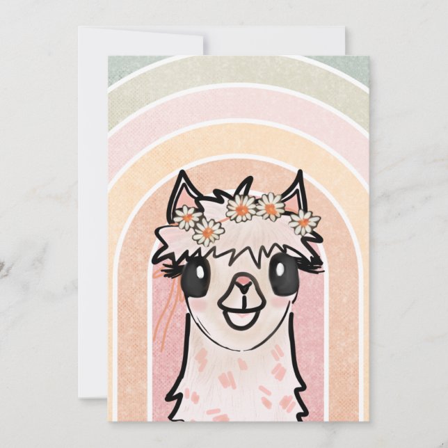Invitación Boho Rainbow Alpaca Fiesta Cumpleaños (Anverso)