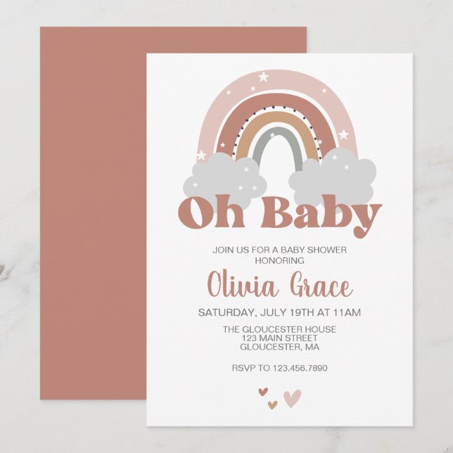 Invitación Boho Rainbow Baby Shower (Anverso / Reverso)