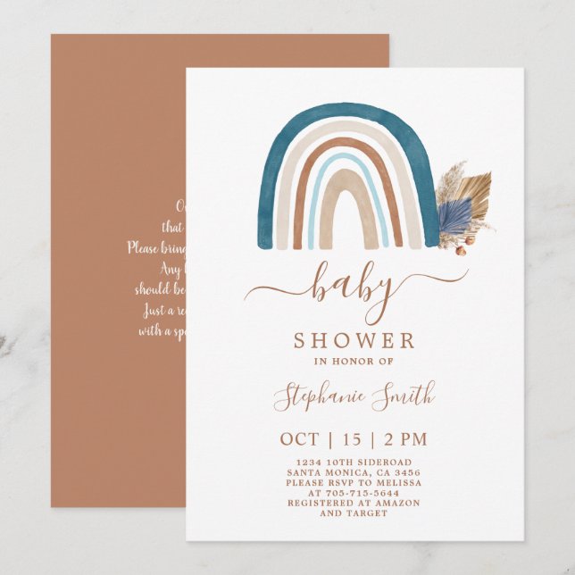 Invitación Boho Rainbow Baby Shower Boy (Anverso / Reverso)