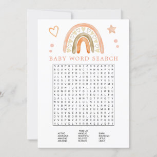 Invitación Boho Rainbow Baby Shower Word Search Game