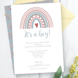 Invitación Boho Rainbow Blue Boy Baby Shower