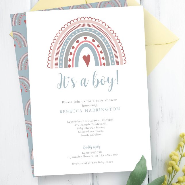 Invitación Boho Rainbow Blue Boy Baby Shower (Subido por el creador)
