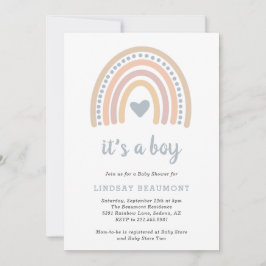 Invitación Boho Rainbow Blue Heart Cute Boy Baby Shower