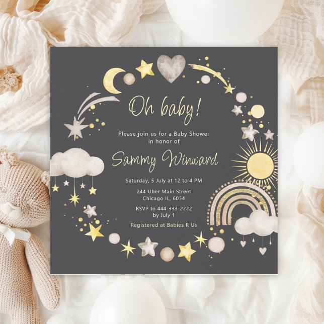 Invitación Boho Rainbow Clouds Neutral Baby Shower (Subido por el creador)