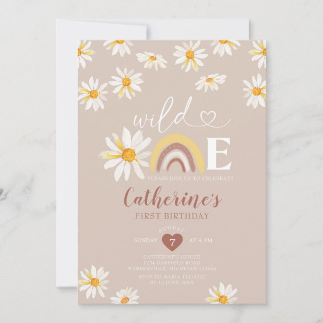 Invitación Boho Rainbow Daisy Flores salvajes un cumpleaños (Anverso)