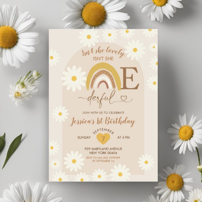 Invitación Boho Rainbow Daisy Maravilloso primer cumpleaños (Subido por el creador)