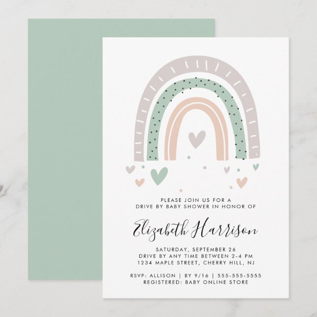 Invitación Boho Rainbow Drive De Baby Shower (Anverso / Reverso)