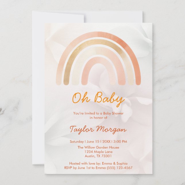 Invitación Boho Rainbow Floral Gender Neutral Baby Shower (Anverso)