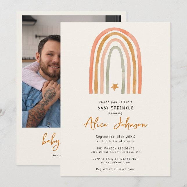 Invitación Boho Rainbow Foto Baby Sprinkle Shower (Anverso / Reverso)