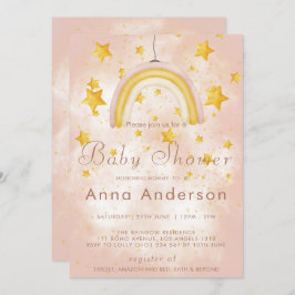 Invitación Boho Rainbow Gold Stars Magic Dust Baby Shower