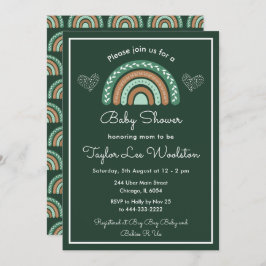 Invitación Boho Rainbow Green y Baby Shower Brown