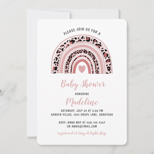 Invitación Boho Rainbow Heart Baby Shower (Anverso)