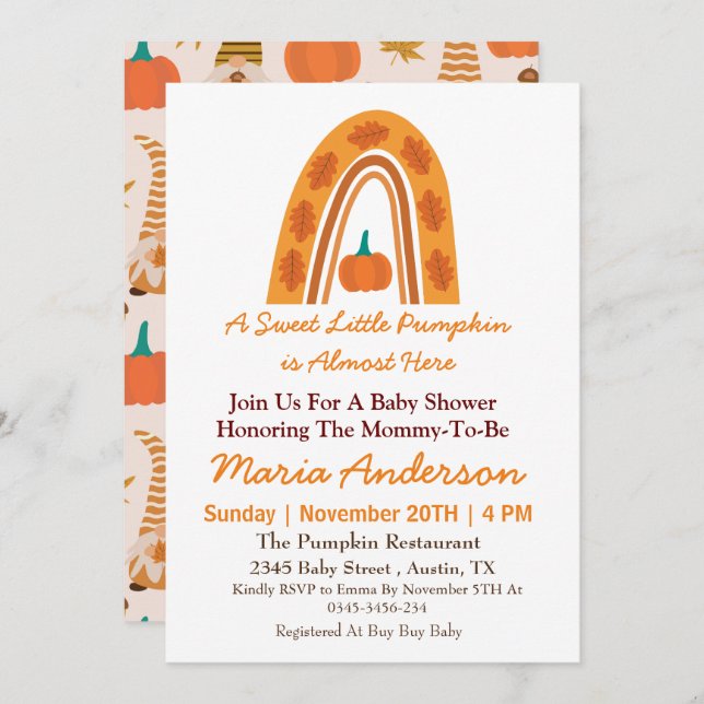 Invitación Boho Rainbow Little Pumpkin Cae en Baby Shower (Anverso / Reverso)