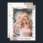 Invitación Boho Rainbow Modern 21st Birthday Fiesta<br><div class="desc">El Boho Rainbow Modern 21st Birthday Party Invitation presenta una moderna y única foto de la carta de invitación de 20 personas. Es perfecto para invitar a familiares y amigos a su celebración. Envíenlos a sus invitados con el texto de terracota '(Nombre) 21 Let's Fiesta' con su foto en el...</div>
