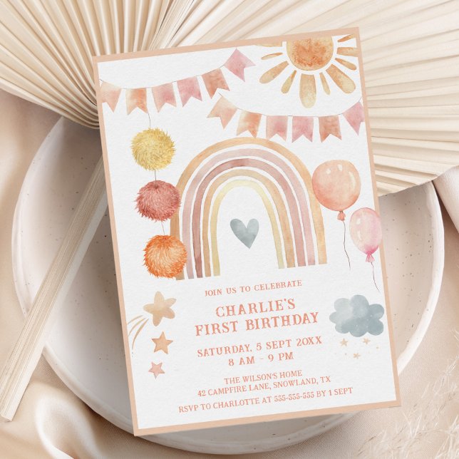 Invitación Boho Rainbow Modern Kids Birday (Subido por el creador)