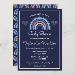 Invitación Boho Rainbow Navy Blue Baby Shower