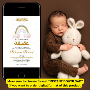 Invitación Boho Rainbow Newborn Girl Aqiqah Muslim