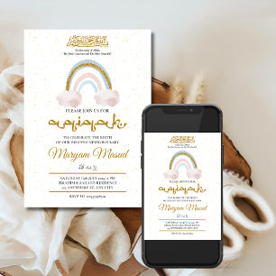 Invitación Boho Rainbow Newborn Girl Aqiqah Muslim
