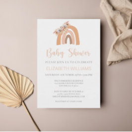 Invitación Boho Rainbow Pampas Grasa Floral Rosa Baby Shower