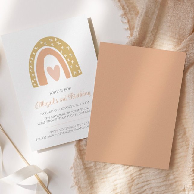 Invitación Boho Rainbow Pastel Pink Heart Birthday Party (Subido por el creador)
