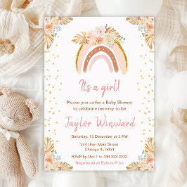 Invitación Boho Rainbow Pink Baby Shower