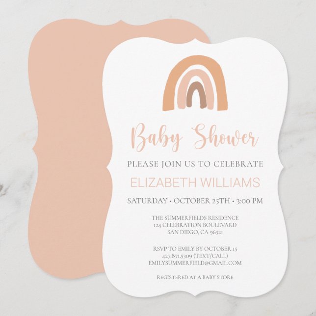 Invitación Boho Rainbow Pink Pastel Baby Shower (Anverso / Reverso)