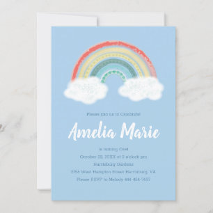 Invitación Boho Rainbow Primer cumpleaños Fiesta Blue Boy Kid