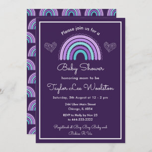 Invitación Boho Rainbow Purple y Turquoise Blue Baby Shower