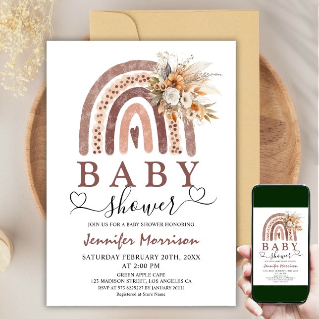 Invitación Boho Rainbow | Sexo Neutral Brown Baby Shower (Subido por el creador)