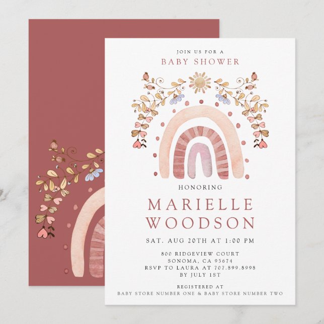 Invitación Boho Rainbow Sunshine Baby Shower (Anverso / Reverso)