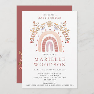 Invitación Boho Rainbow Sunshine Baby Shower