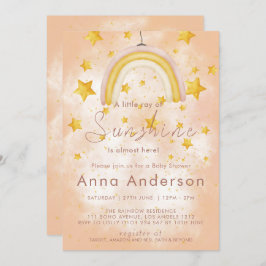 Invitación Boho Rainbow Sunshine Gold Stars Dusty Baby Shower