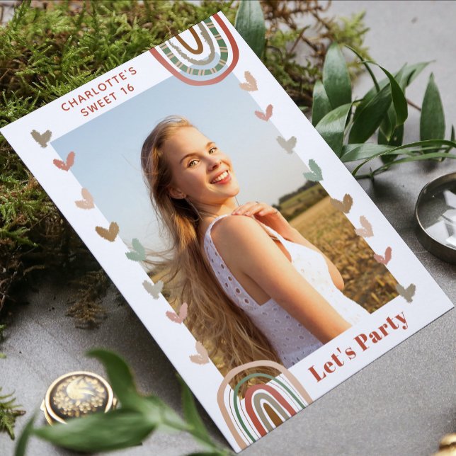 Invitación Boho Rainbow Sweet 16 fiesta de cumpleaños moderna (Subido por el creador)