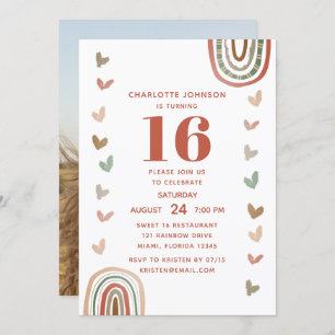 Invitación Boho Rainbow Sweet 16 fiesta de cumpleaños moderna