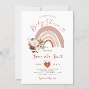 Invitación Boho Rainbow Terracota Floral Baby Shower