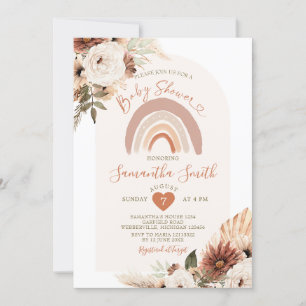 Invitación Boho Rainbow Terracota White Floral Baby Shower