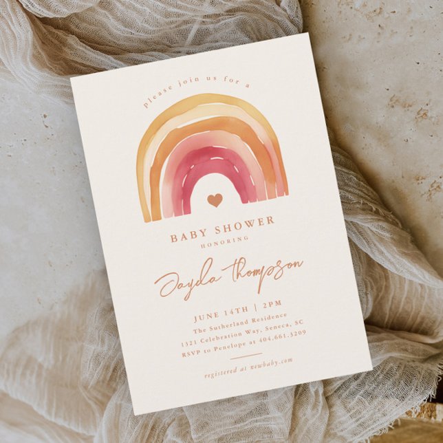 Invitación Boho Rainbow Terracotta Baby Shower (Boho rainbow hand painted baby shower invitations.)