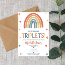 Invitación Boho Rainbow Triplets Baby Shower