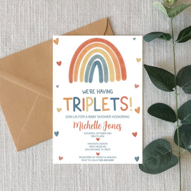 Invitación Boho Rainbow Triplets Baby Shower (Subido por el creador)