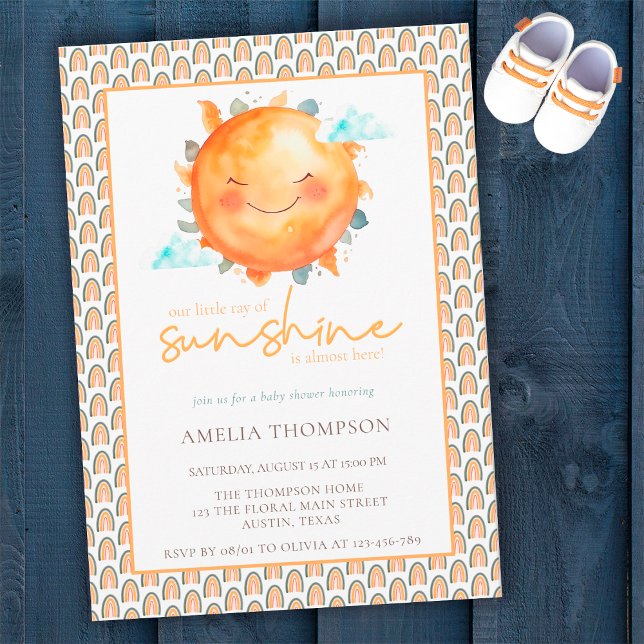 Invitación Boho Rainbow Un Pequeño Rayo De Sunshine Baby Show (Subido por el creador)